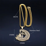 Muslim Pendant Necklace Stainless Steel Crescent Moon Necklace