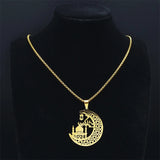 Muslim Pendant Necklace Stainless Steel Crescent Moon Necklace