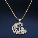 Muslim Pendant Necklace Stainless Steel Crescent Moon Necklace