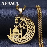 Muslim Pendant Necklace Stainless Steel Crescent Moon Necklace