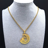 Muslim Pendant Necklace Stainless Steel Crescent Moon Necklace
