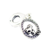 Mother & Baby Bird Dangle 925 Silver Charms CZ Crystal Charms