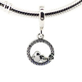 Mother & Baby Bird Dangle 925 Silver Charms CZ Crystal Charms