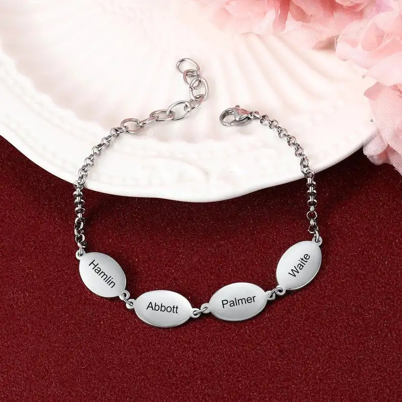 Engraved Silver Bracelet for Mom - Personalized Couple Bracelet