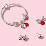 925 Sterling Silver Pink Zircon Mom Heart Beads for Women Bracelet Necklace
