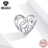 925 Sterling Silver Pink Zircon Mom Heart Beads for Women Bracelet Necklace