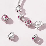 925 Sterling Silver Pink Zircon Mom Heart Beads for Women Bracelet Necklace