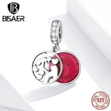 925 Sterling Silver Pink Zircon Mom Heart Beads for Women Bracelet Necklace