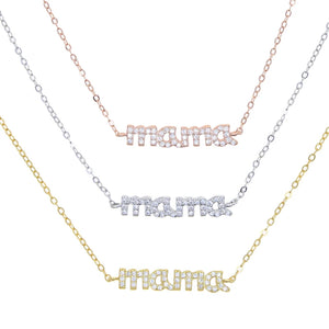 Sterling Silver CZ Mama Necklace - Delicate Pave Charm