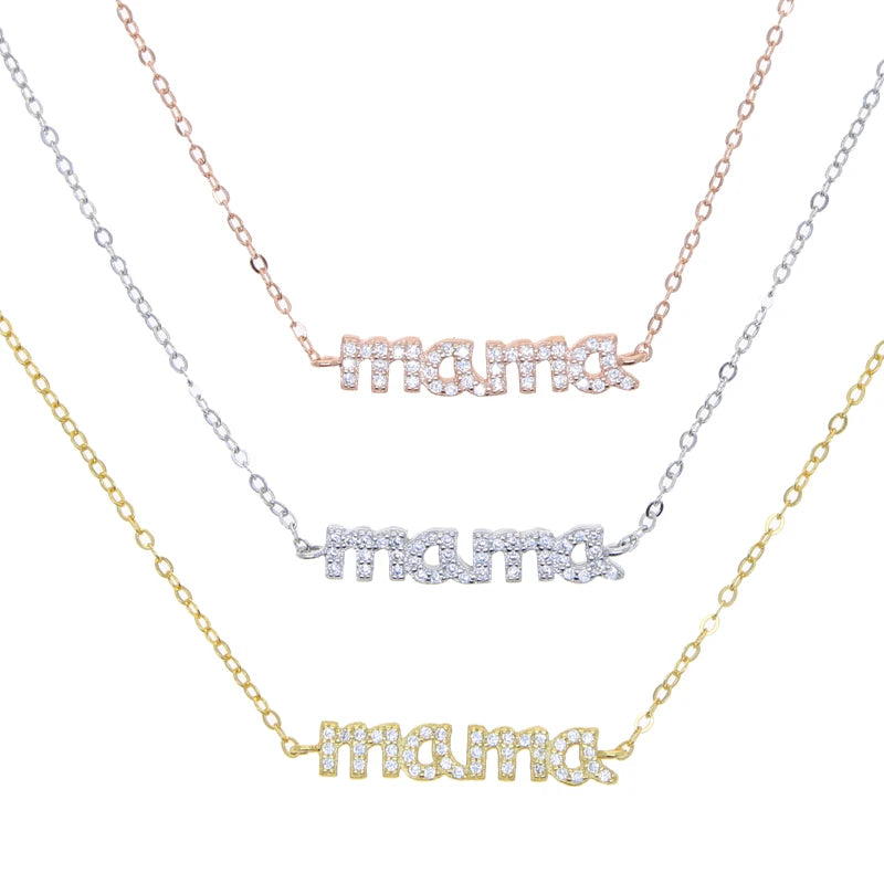 Sterling Silver CZ Mama Necklace - Delicate Pave Charm