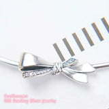 Brilliant Bow Necklace, Clear CZ, 925 Sterling Silver