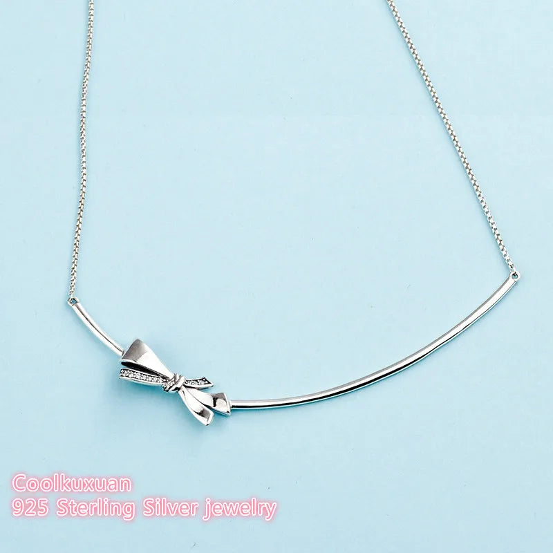 Brilliant Bow Necklace, Clear CZ, 925 Sterling Silver