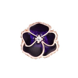Deep Purple Pansy Flower Crystals 925 Silver Bracelet Femme