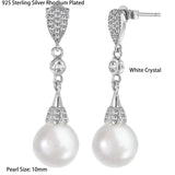 Mother Of Pearl Drop Earrings 925 Sterling Silver Rhodium Plated Stud Earrings