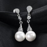 Mother Of Pearl Drop Earrings 925 Sterling Silver Rhodium Plated Stud Earrings