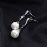 Mother Of Pearl Drop Earrings 925 Sterling Silver Rhodium Plated Stud Earrings
