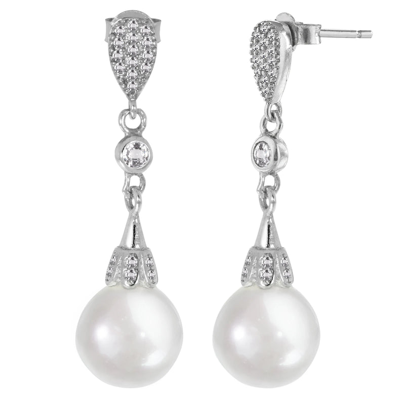 Mother Of Pearl Drop Earrings 925 Sterling Silver Rhodium Plated Stud Earrings