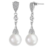 Mother Of Pearl Drop Earrings 925 Sterling Silver Rhodium Plated Stud Earrings