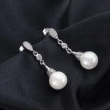 Mother Of Pearl Drop Earrings 925 Sterling Silver Rhodium Plated Stud Earrings