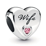 Family Love Heart Charm 925 Silver Beads Bracelet DIY Jewelry