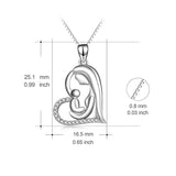 Mother & Child Pendant Heart-Shaped Silver Necklace - Mother's Gift