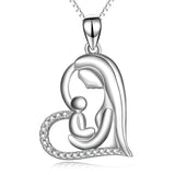 Mother & Child Pendant Heart-Shaped Silver Necklace - Mother's Gift