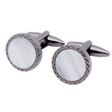 Mother of Pearl Cufflinks Gun Metal Plated Round Cuff links