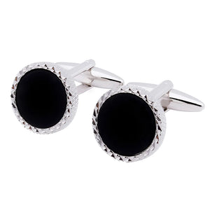 Mother of Pearl Cufflinks Gun Metal Plated Round Cuff links