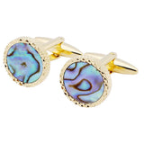 Mother of Pearl Cufflinks Gun Metal Plated Round Cuff links
