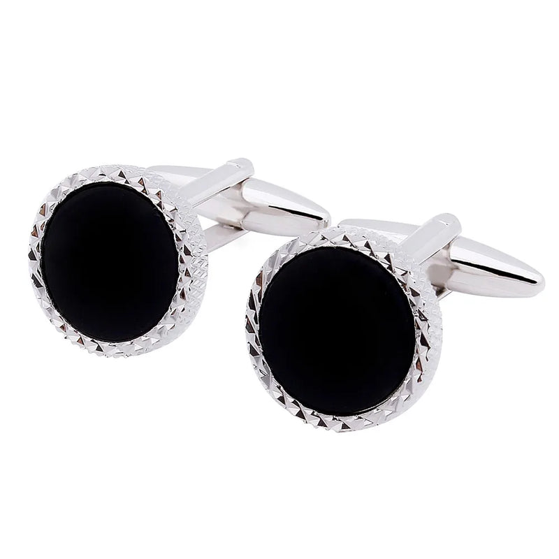 Mother of Pearl Cufflinks Gun Metal Plated Round Cuff links