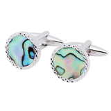 Mother of Pearl Cufflinks Gun Metal Plated Round Cuff links