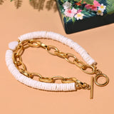 Mother of Pearl Heart Bracelet Stainless Steel Double Layers Charm Wrist