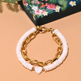 Mother of Pearl Heart Bracelet Stainless Steel Double Layers Charm Wrist