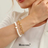 Mother of Pearl Heart Bracelet Stainless Steel Double Layers Charm Wrist