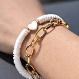 Mother of Pearl Heart Bracelet Stainless Steel Double Layers Charm Wrist