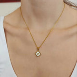 Mother of Pearl Initial Necklace Plated Clover Necklace Stainless Steel Jewelry