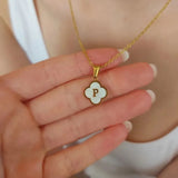 Mother of Pearl Initial Necklace Plated Clover Necklace Stainless Steel Jewelry