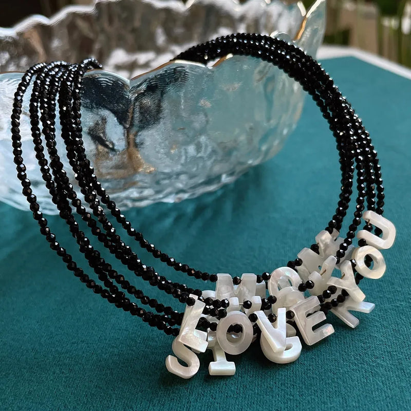 Mother of Pearl Shell Initial Necklace for Women 26 Letter Pendant Name Choker