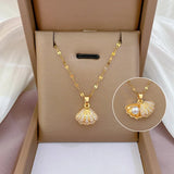 Mother of Pearl Shell Necklace Zircon Pendant Stainless Steel Wedding Jewelry