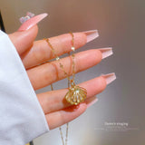 Mother of Pearl Shell Necklace Zircon Pendant Stainless Steel Wedding Jewelry