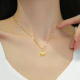 Mother of Pearl Shell Necklace Zircon Pendant Stainless Steel Wedding Jewelry