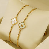 Mom of Pearls Letter Bracelet Stainless Steel A-Z Clover Women Gift