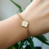 Mom of Pearls Letter Bracelet Stainless Steel A-Z Clover Women Gift