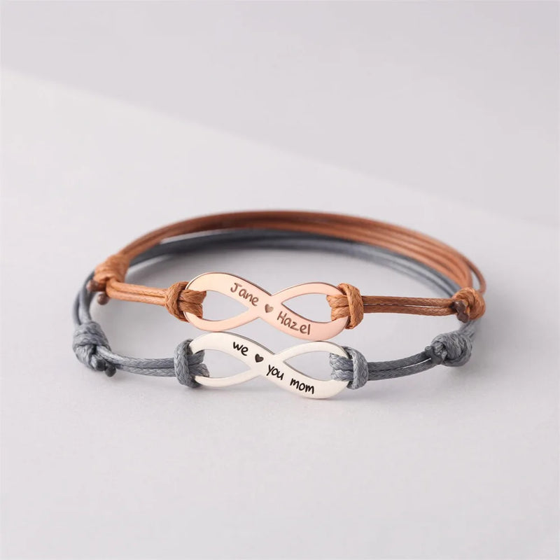 Personalized Infinity Leather Bracelet for Women Men