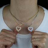 Heart Shaped Pendant Micro Pave Baguette CZ Necklace For Women