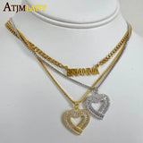 Heart Shaped Pendant Micro Pave Baguette CZ Necklace For Women