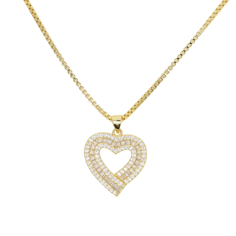 Heart Shaped Pendant Micro Pave Baguette CZ Necklace For Women