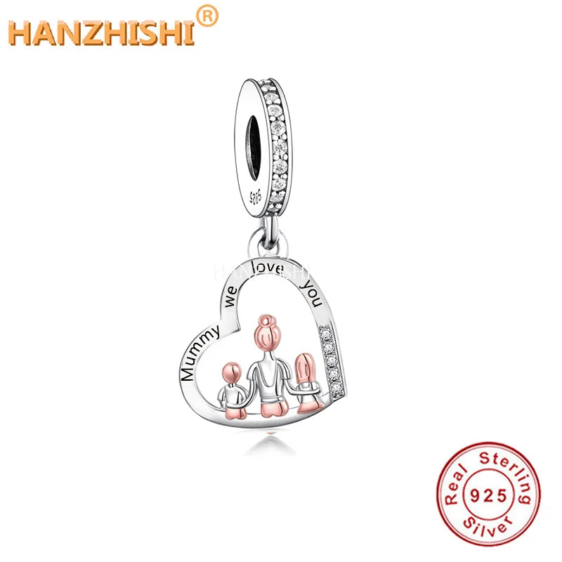 925 Sterling Silver Mother & Child Pendant Charms Beads, Fits Bracelet Necklace
