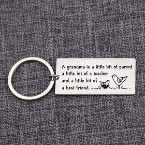 Mother's Gift Charm Keychain: Grandma is Parent, Teacher, Friend