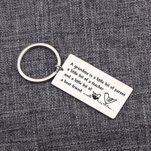 Mother's Gift Charm Keychain: Grandma is Parent, Teacher, Friend